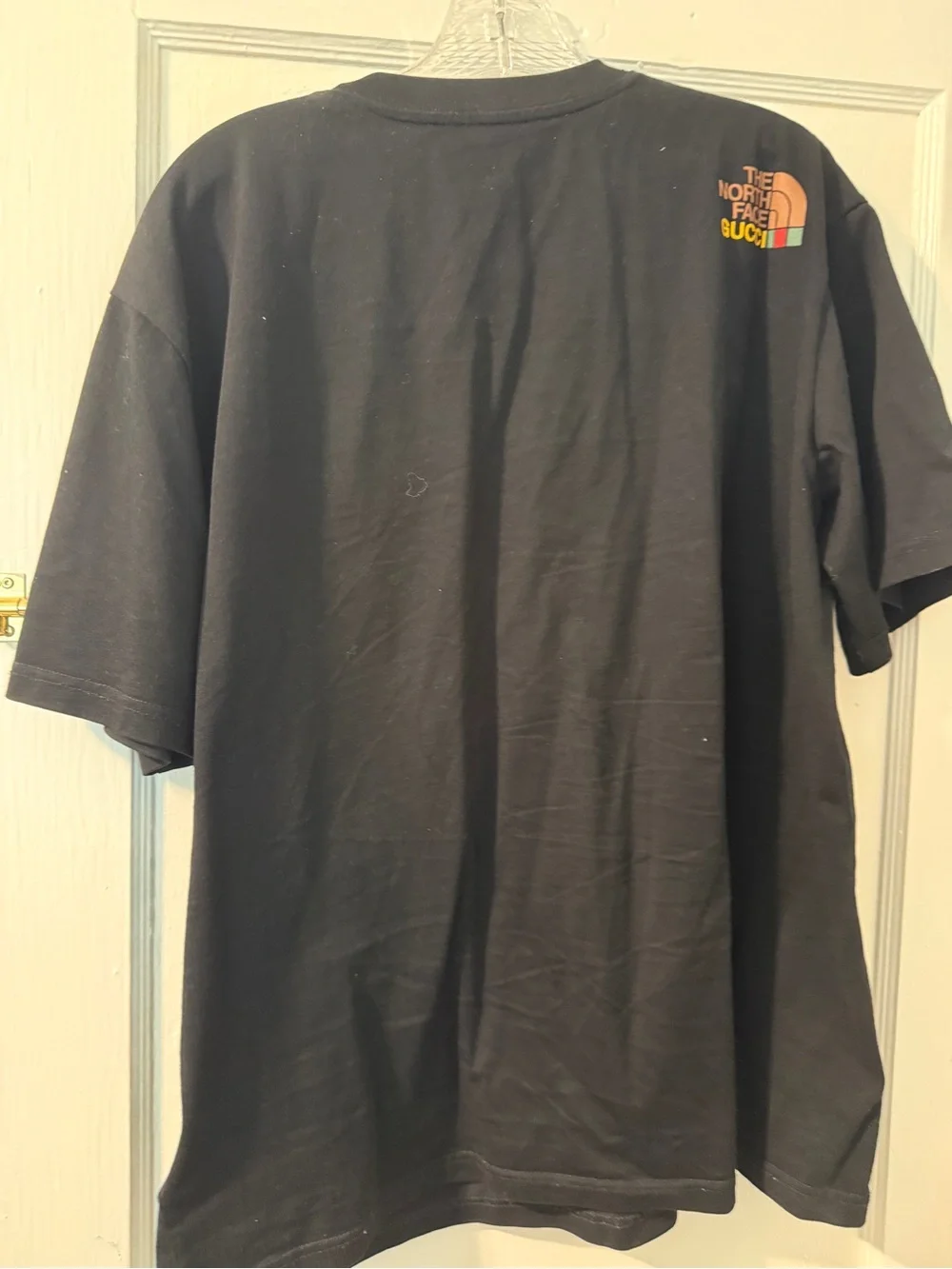 GucciNorth face collab  Black Short Sleeve Tee with Yellow Logo and Red-Green St